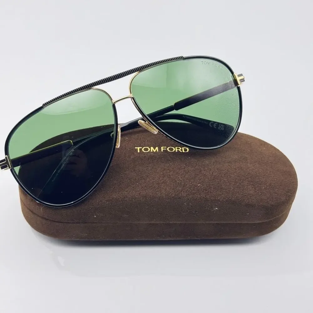 Tom Ford Sunglasses Rupert-02 TF1340 01N Black Aviator Frame Green Lens 63mm New